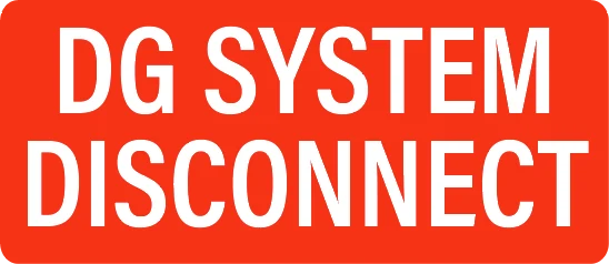 OLL-SOL-005: DG SYSTEM DISCONNECT, white text on red lamacoid