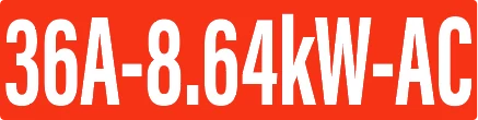 OLL-SOL-009: Voltage/amps rating plate (shown as 36A-8.64kW-AC), white text on red lamacoid