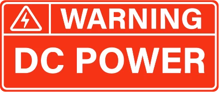OLL-SOL-013: WARNING DC POWER, white text on red lamacoid