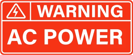 OLL-SOL-014: WARNING AC POWER, white text on red lamacoid